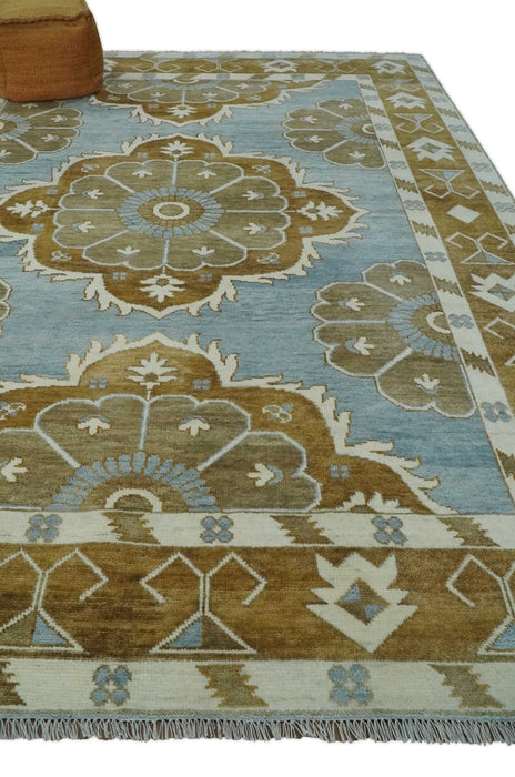 Silver, Olive and Ivory Traditional Medallion Large Floral Design Hand knotted 9x12 wool Rug