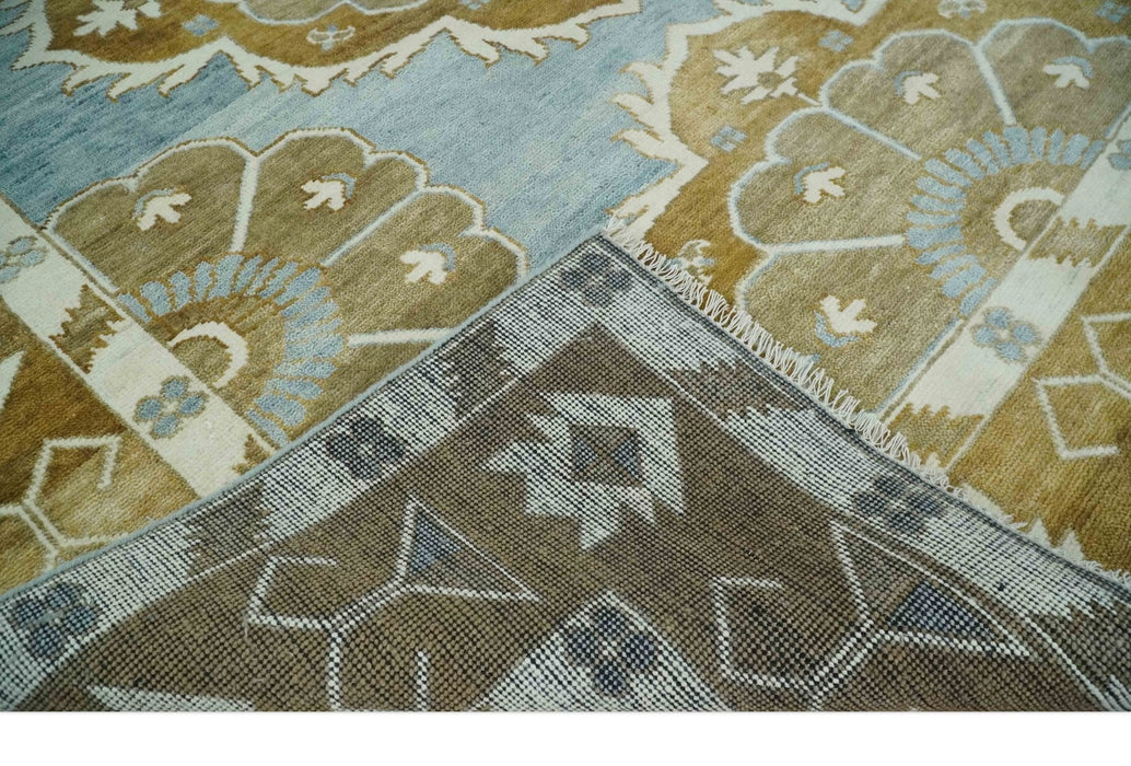 Silver, Olive and Ivory Traditional Medallion Large Floral Design Hand knotted 9x12 wool Rug
