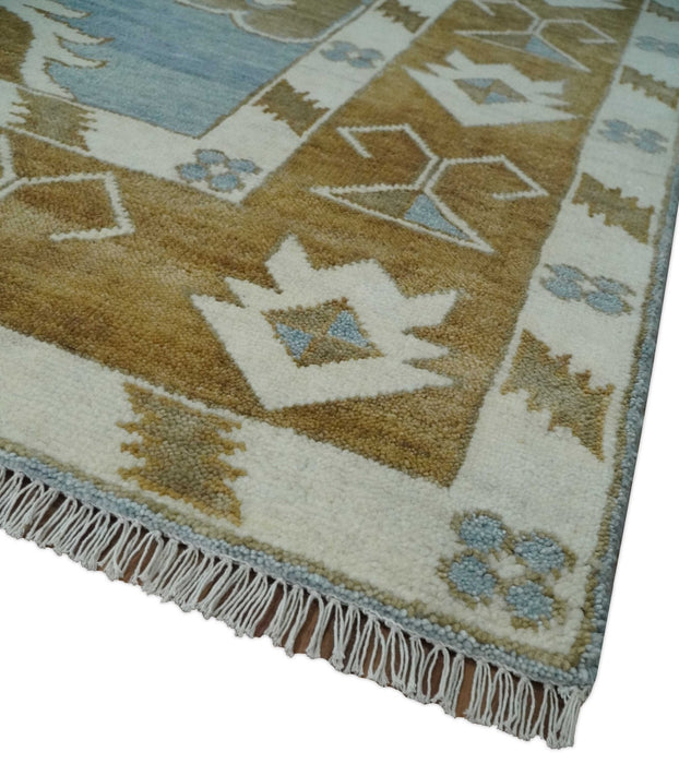 Silver, Olive and Ivory Traditional Medallion Large Floral Design Hand knotted 9x12 wool Rug