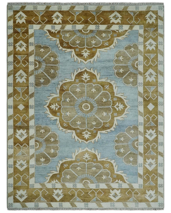 Silver, Olive and Ivory Traditional Medallion Large Floral Design Hand knotted 9x12 wool Rug