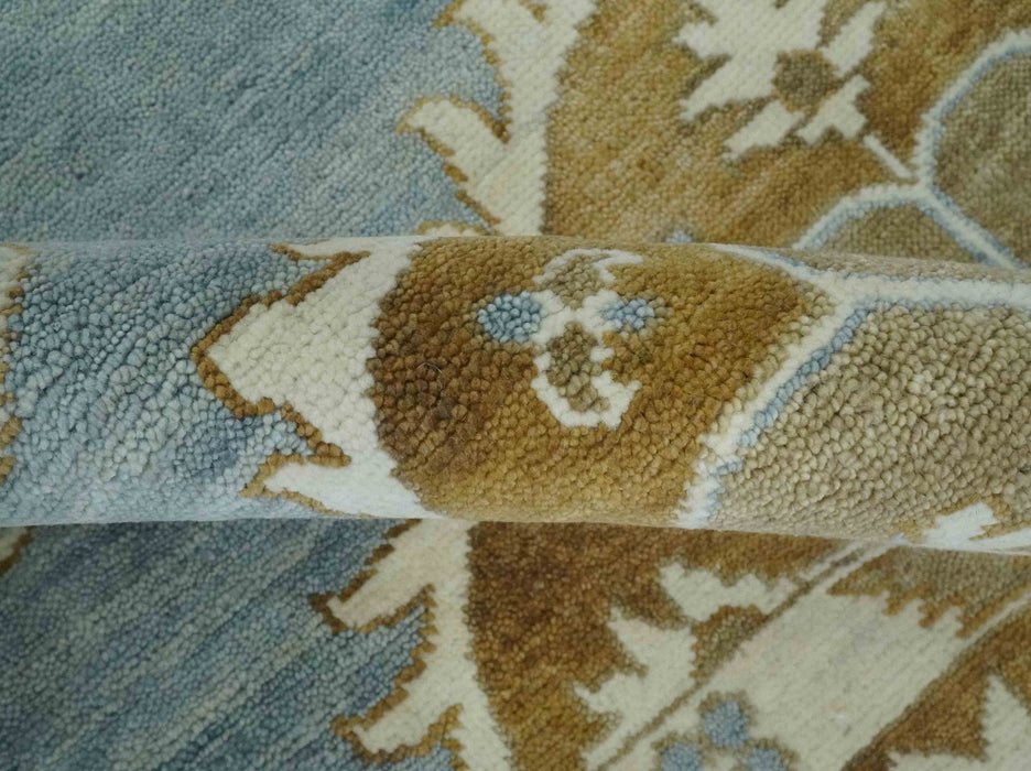 Silver, Olive and Ivory Traditional Medallion Large Floral Design Hand knotted 9x12 wool Rug