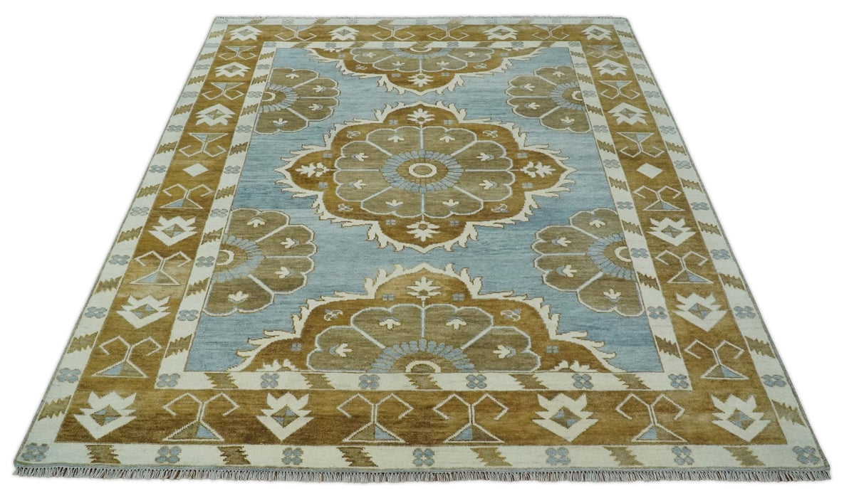 Silver, Olive and Ivory Traditional Medallion Large Floral Design Hand knotted 9x12 wool Rug