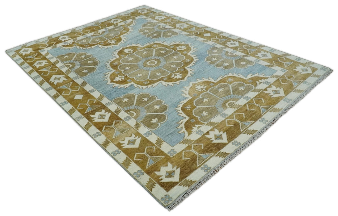Silver, Olive and Ivory Traditional Medallion Large Floral Design Hand knotted 9x12 wool Rug