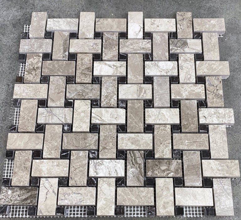 Silver Shadow Marble Basketweave Design on 12" x 12" Mesh Mosaic Tile - Belair Collection