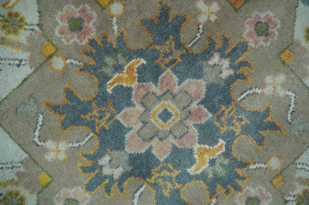 Silver, Teal and Taupe Hand knotted Traditional Heriz Serapi 9x12 Wool Area Rug