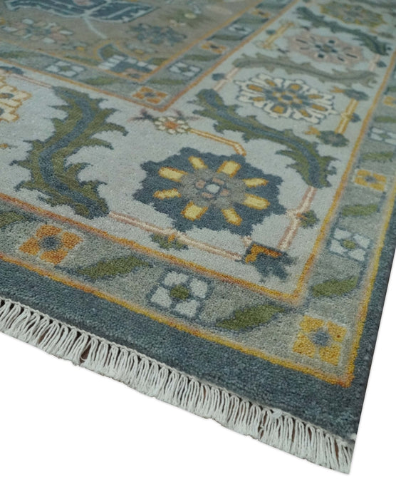 Silver, Teal and Taupe Hand knotted Traditional Heriz Serapi 9x12 Wool Area Rug