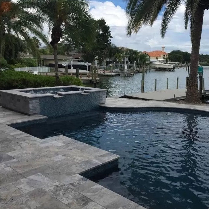 Silver Travertine Pattern Tumbled Pavers - Belair Collection