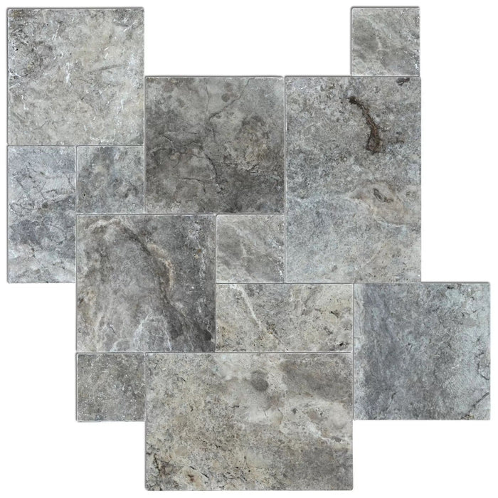 Silver Travertine Pattern Tumbled Pavers - Belair Collection