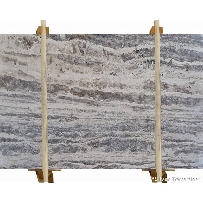 Silver Travertine Vein-cut Bookmatching Slabs Filled and Polished - Livfloors Collection