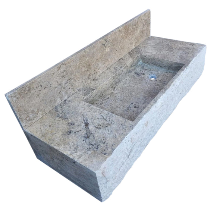 Silver Travertine Rustic Rectangular Wall-mount Bathroom Sink with 8" Backsplash