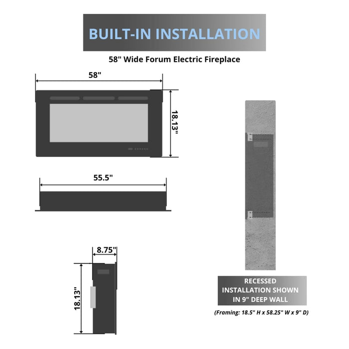 Simplifire Forum Built-In Outdoor Electric Fireplace With Trim Kit - No Heat