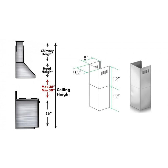 ZLINE Range Hood Chimney Short Kit for 8ft. Ceilings, SK-KB/KL2/KL3