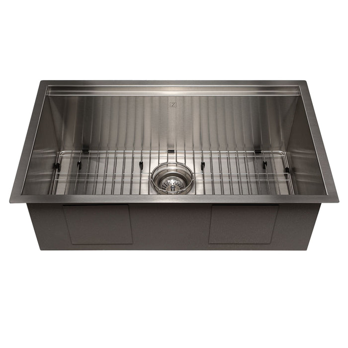 ZLINE 30 in. Garmisch Undermount Single Bowl Stainless Steel Kitchen Sink with Bottom Grid and Accessories, SLS-30