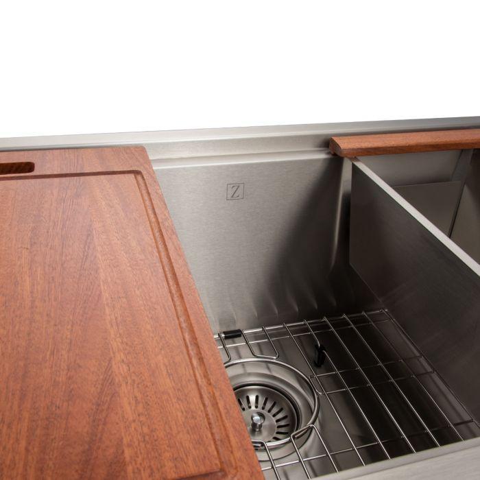 ZLINE 33 in. Garmisch Undermount Single Bowl Stainless Steel Kitchen Sink with Bottom Grid and Accessories, SLS-33