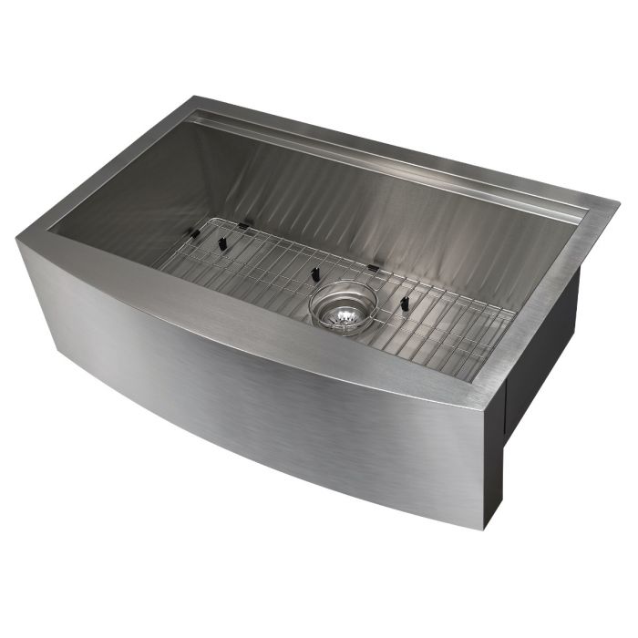 ZLINE 33 in. Moritz Farmhouse Apron Mount Single Bowl Stainless Steel Kitchen Sink with Bottom Grid and Accessories, SLSAP-33