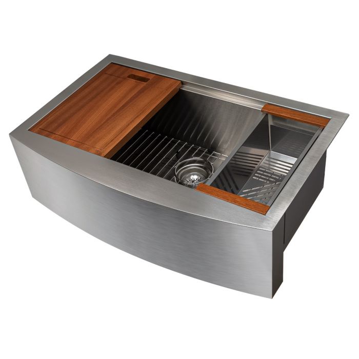 ZLINE 33 in. Moritz Farmhouse Apron Mount Single Bowl Stainless Steel Kitchen Sink with Bottom Grid and Accessories, SLSAP-33