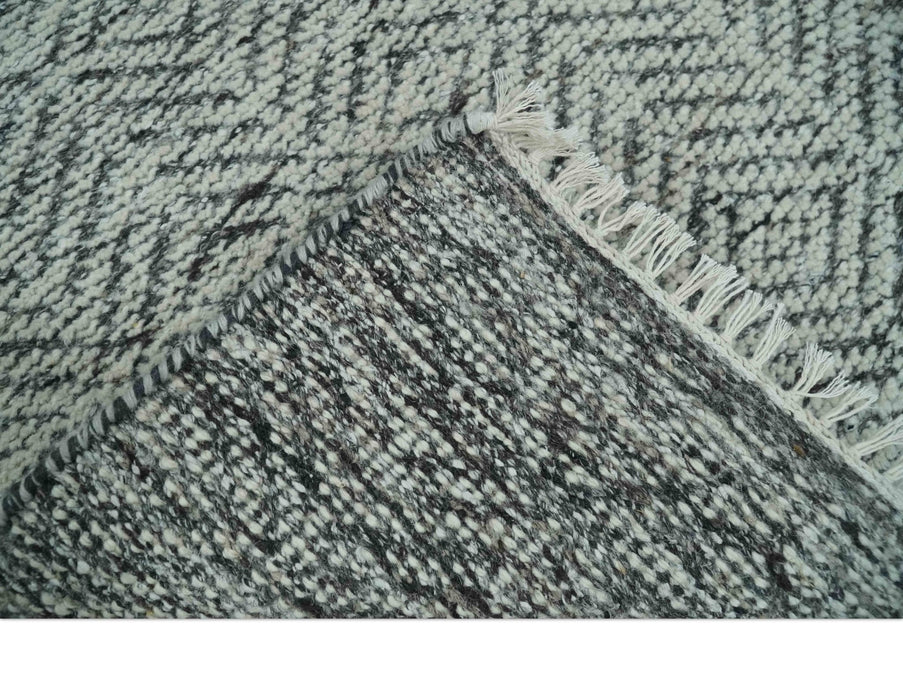 Small 2x3 Hand Knotted Ivory and Charcoal Tribal Design Wool Rug