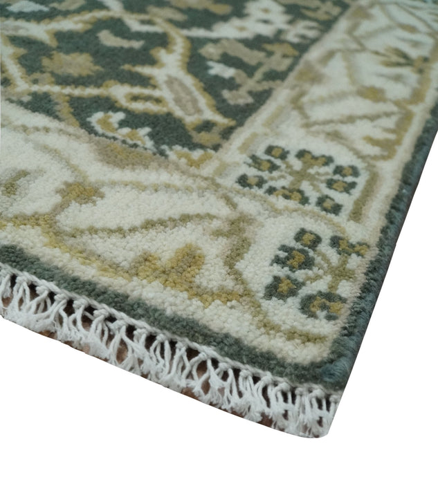 Small Entryway 2x3 Gray, Ivory and Beige Hand Knotted Oriental Oushak  Wool Area Rug