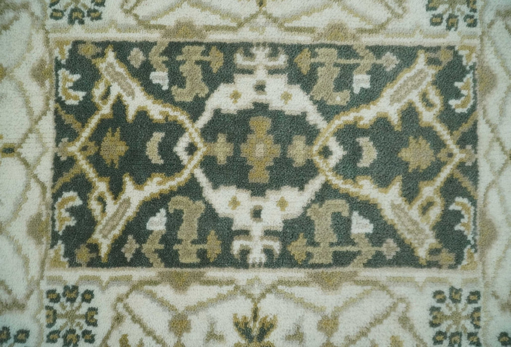 Small Entryway 2x3 Gray, Ivory and Beige Hand Knotted Oriental Oushak  Wool Area Rug