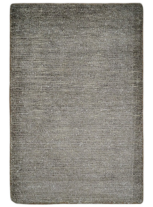 Solid 2x3 Brown Hand Knotted Entryway Silk Area Rug | TRD29784