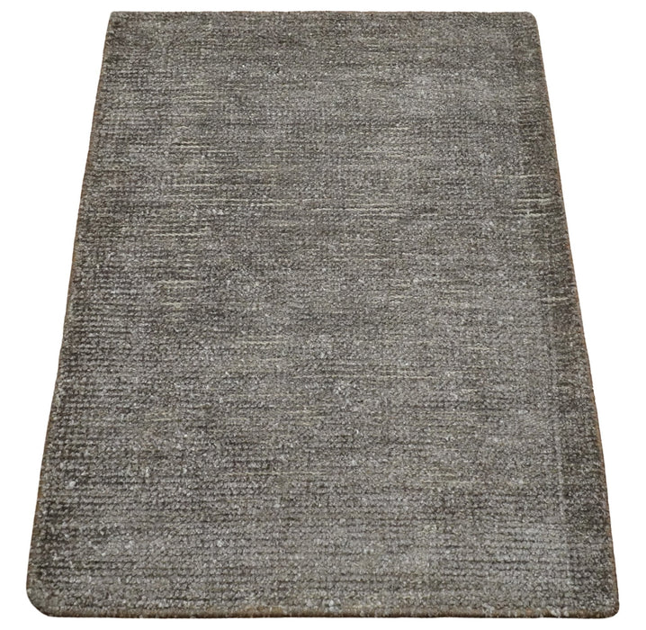 Solid 2x3 Brown Hand Knotted Entryway Silk Area Rug | TRD29784