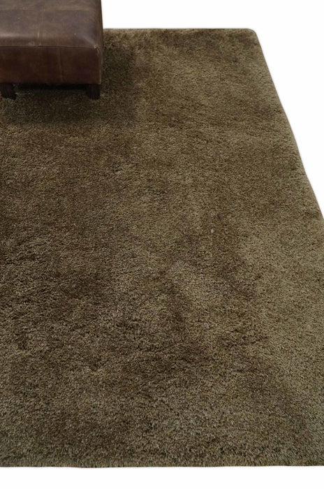 Solid 3x5, 4X6 and 5x7 Hand Woven Shag Brown Soft Viscose Area Rug