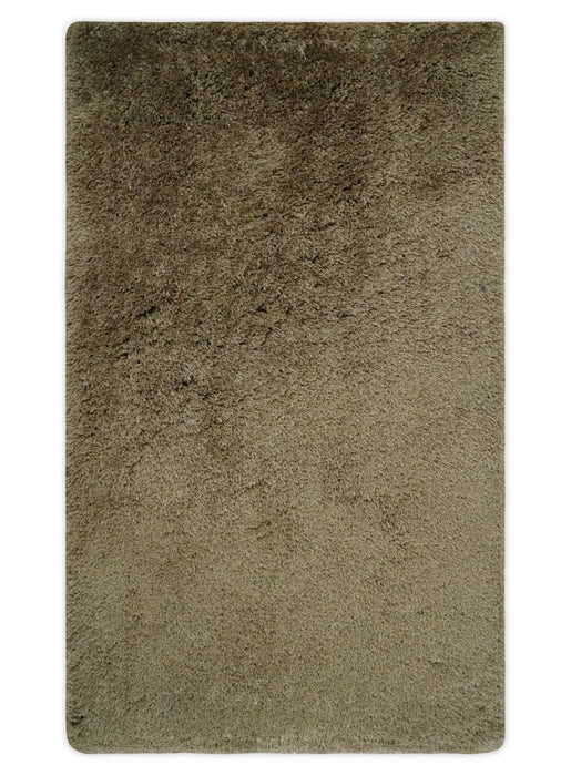 Solid 3x5, 4X6 and 5x7 Hand Woven Shag Brown Soft Viscose Area Rug