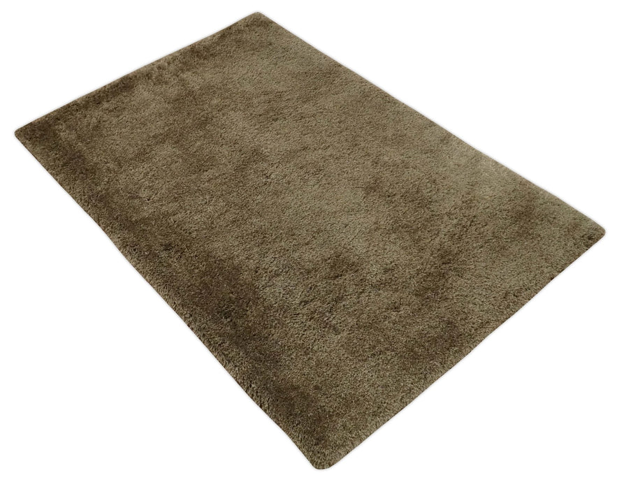 Solid 3x5, 4X6 and 5x7 Hand Woven Shag Brown Soft Viscose Area Rug