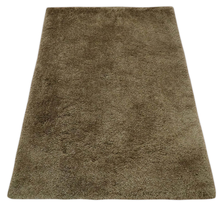 Solid 3x5, 4X6 and 5x7 Hand Woven Shag Brown Soft Viscose Area Rug