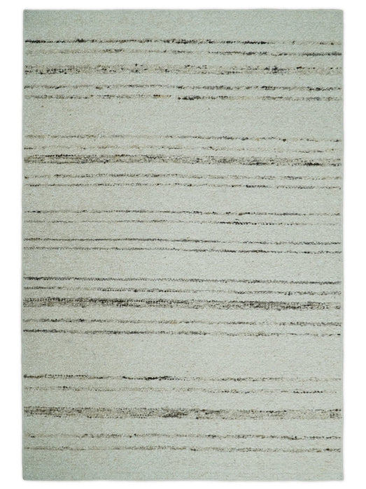 Solid 5x8 and 8x10 Ivory and brown Woolen Chunky and Soft Berber Area Rug | BER4