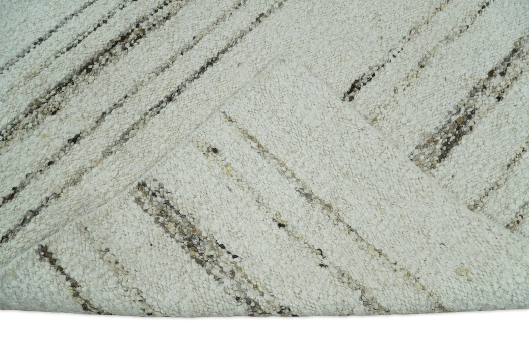 Solid 5x8 and 8x10 Ivory and brown Woolen Chunky and Soft Berber Area Rug | BER4