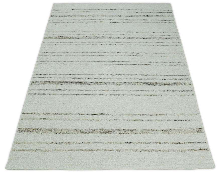 Solid 5x8 and 8x10 Ivory and brown Woolen Chunky and Soft Berber Area Rug | BER4