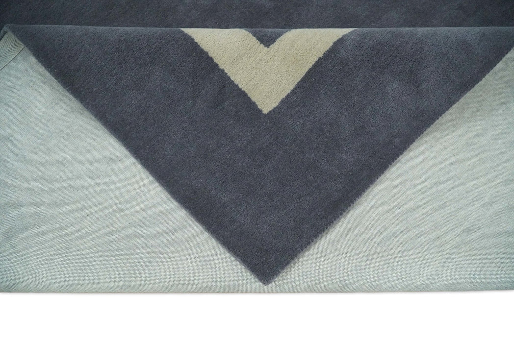 Solid 8x10 Gray and Beige Handmade Modern Scandinavian Wool Area Rug | SOL1