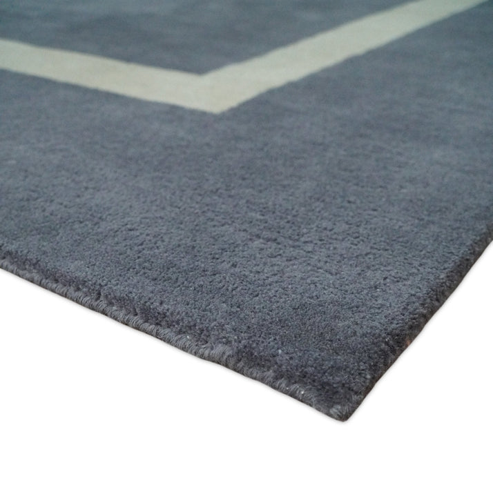 Solid 8x10 Gray and Beige Handmade Modern Scandinavian Wool Area Rug | SOL1