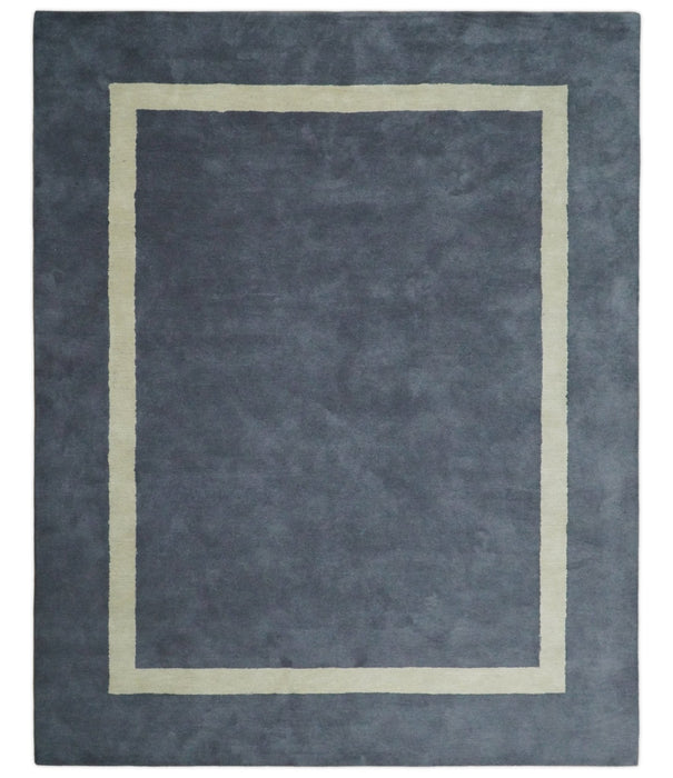 Solid 8x10 Gray and Beige Handmade Modern Scandinavian Wool Area Rug | SOL1