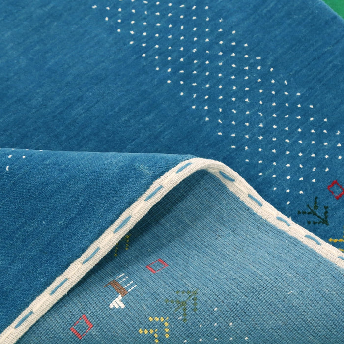 Solid Blue Border Design Hand Loomed Wool Area Rug