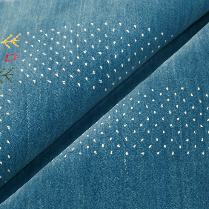 Solid Blue Border Design Hand Loomed Wool Area Rug