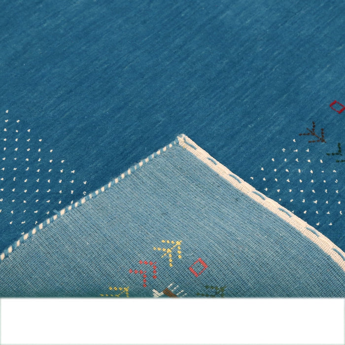 Solid Blue Border Design Hand Loomed Wool Area Rug