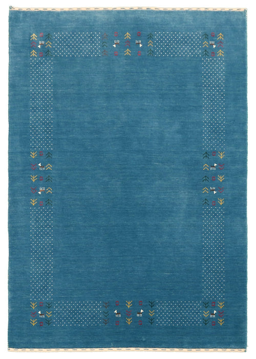 Solid Blue Border Design Hand Loomed Wool Area Rug