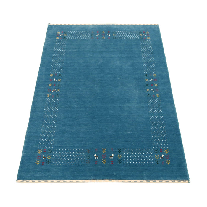Solid Blue Border Design Hand Loomed Wool Area Rug