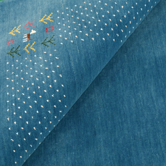 Solid Blue Border Design Hand Loomed Wool Area Rug