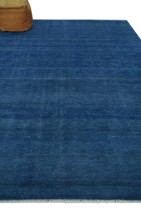 Solid Blue Hand knotted Contemporary 8x10 wool Area Rug