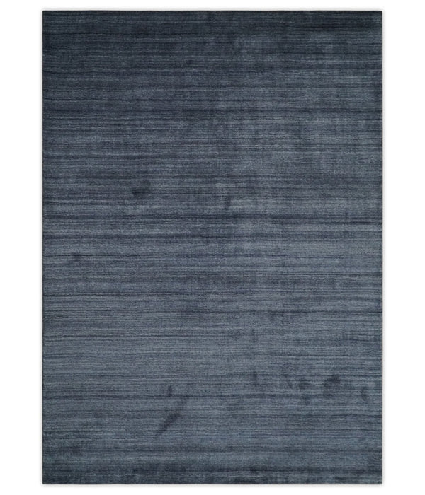 Solid Blue Scandinavian 5x7 Blended Bamboo Silk Flatwoven Area Rug, Dinning, Kids Rug | HL42