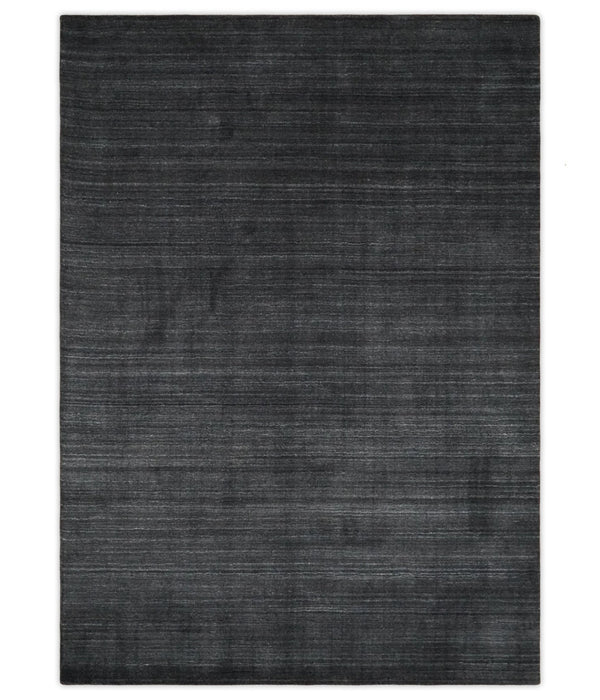 Solid Charcoal Black Scandinavian 5x7 Blended Wool Flatwoven Area Rug | HL13
