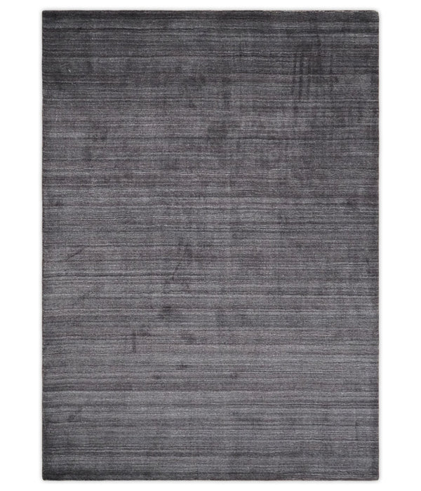 Solid Charcoal Scandinavian 5x7 Blended Wool Flatwoven Area Rug, Dinning, Kids Rug | HL14