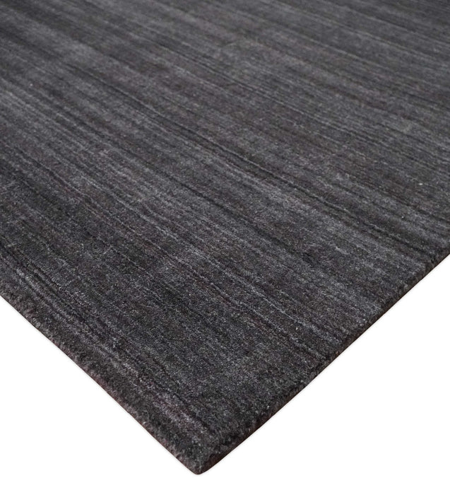 Solid Charcoal Scandinavian 5x7 Blended Wool Flatwoven Area Rug, Dinning, Kids Rug | HL14