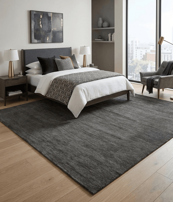 Solid Charcoal Woolen Hand Tufted contemporary area Rug