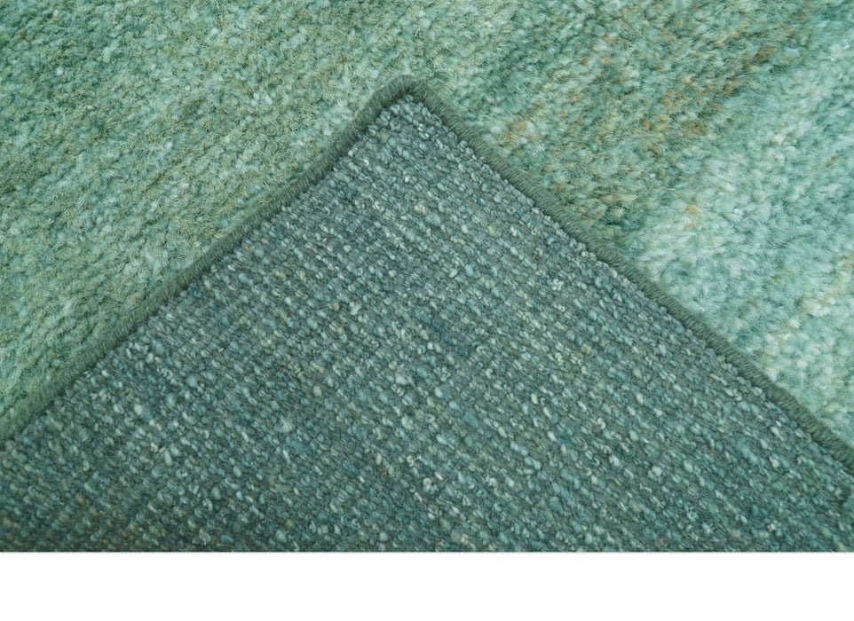 Solid Green Hand knotted Contemporary Custom Made wool Area Rug