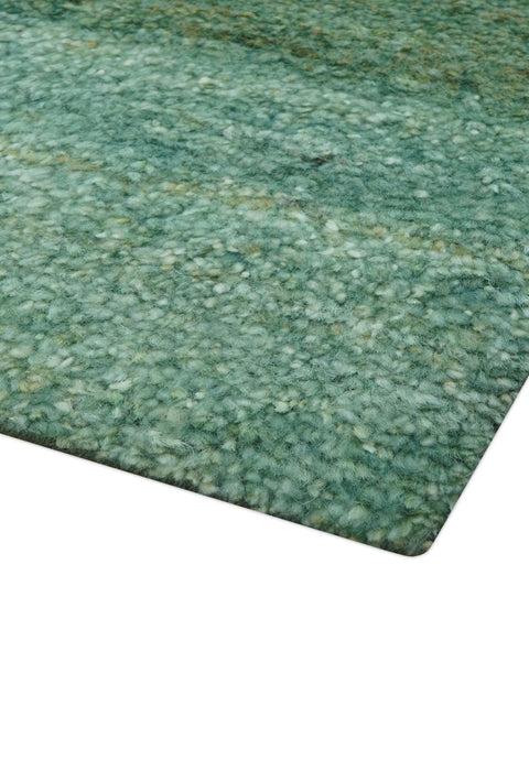 Solid Green Hand knotted Contemporary Custom Made wool Area Rug