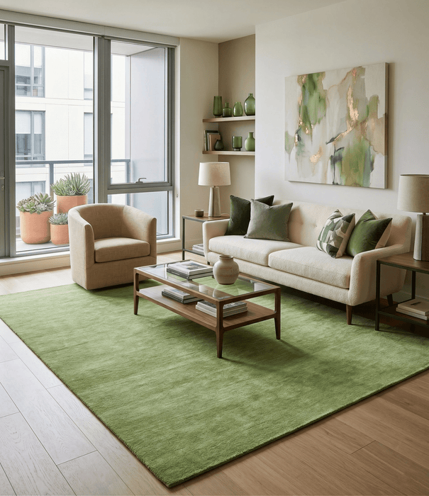 Solid Green Woolen Hand Tufted contemporary 8x10 wool Rug